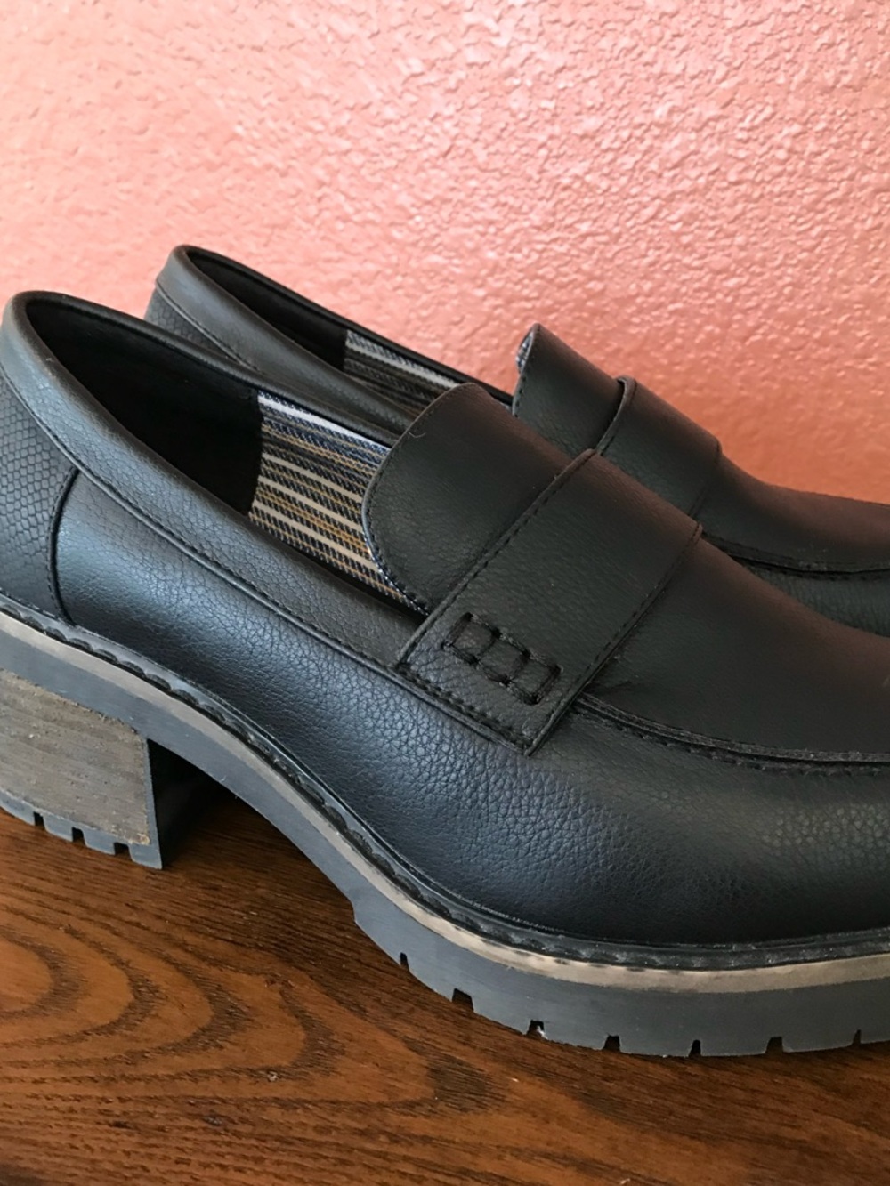 Lane Bryant Women’s 9W Black Lug-Sole Chunky Penny Strap Loafers Shoes in EUC - Picture 6 of 15